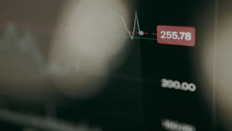 Data graph showing a trend line with a specific data point highlighted 動画素材 329314297