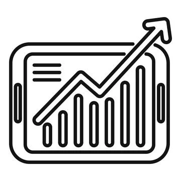 Data graph tablet icon outline . Online media Illustrazione stock