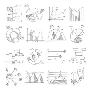 Data Graphic Representation Charts Of Different Types Hand Drawn Design Stock Illustration