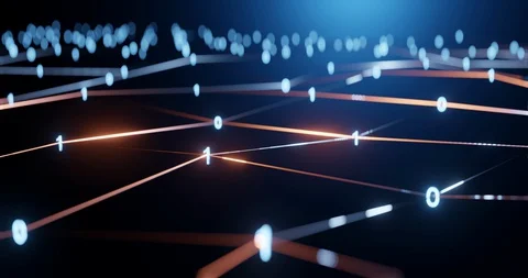 A data grid with golden and blue connections and binary numbers. Stock Footage 129687855