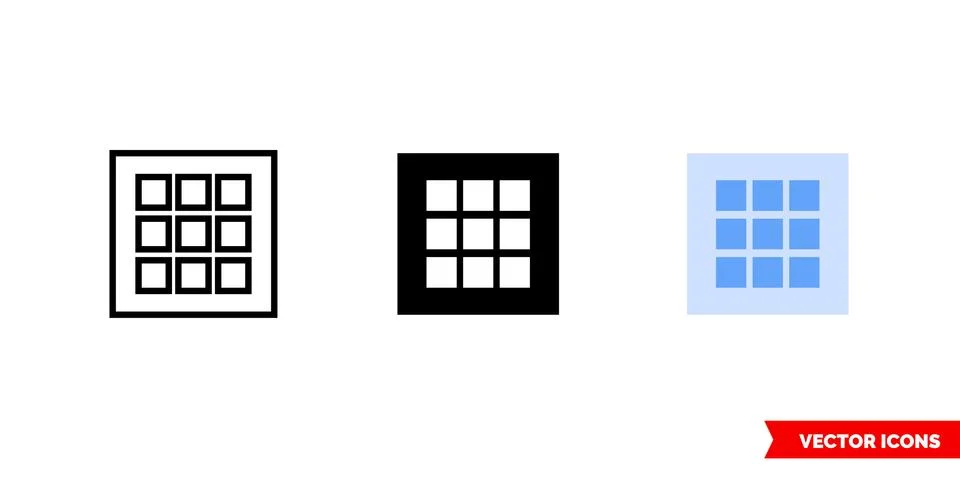 Data grid icon of 3 types color, black and white, outline. Isolated vector si Stock Illustration