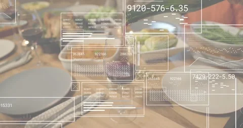 Data grid overlays appearing then bottle pouring wine into glass while metrics Stock Footage 318758640