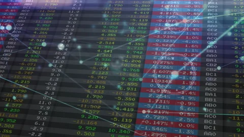 Data grid panning left with red-column glow activating white nodes mapping Stock Footage 311416821