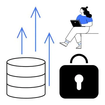 Data Growth and Security with Remote Work Balancing Expansion and Protectio.. Illustrazione stock