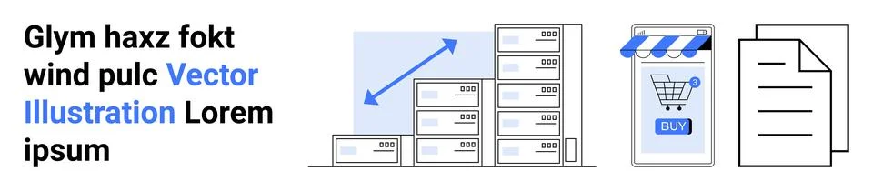 Data Growth, E-commerce Shopping Cart, and Document Management Solutions Stock Illustration