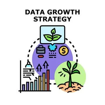 Data growth strategy analysis developing business solutions Stock Illustration