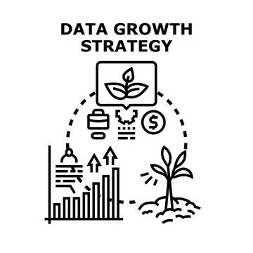 Data growth strategy analysis developing business solutions Stock Illustration
