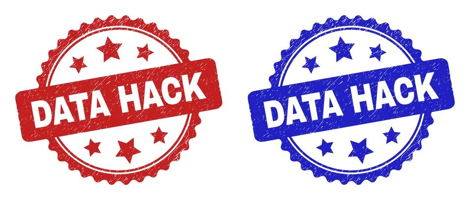 DATA HACK Rosette Stamp Seals with Grunged Texture Illustrazione stock