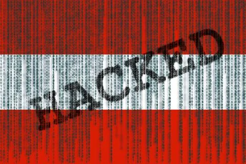 Data Hacked Austria flag. Austria flag with binary code. Foto stock