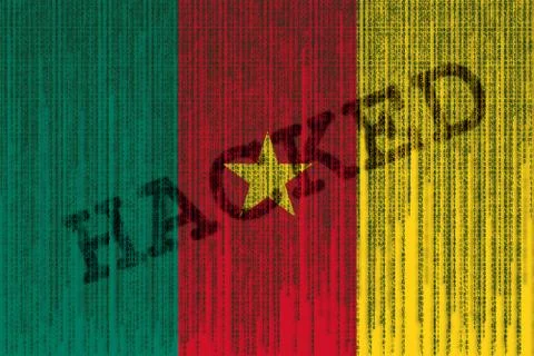 Data Hacked Cameroon flag. Cameroon flag with binary code. Stock Photos