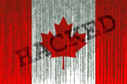 Data Hacked Canada flag. Canada flag with binary code. 写真素材