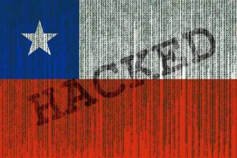 Data Hacked Chile flag. Chilean flag with binary code. Stock Illustration