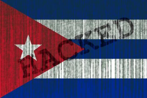 Data Hacked Cuba flag. Cuban flag with binary code. Stock Illustration