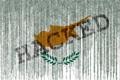 Data Hacked Cyprus flag. Cyprus flag with binary code. Illustrazione stock