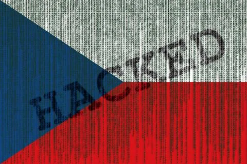 Data Hacked Czech Republic flag. Czech Republic flag with binary code. Stock Illustration