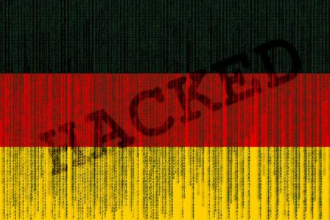 Data Hacked Germany flag. German flag with binary code. Foto stock