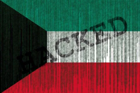 Data Hacked Kuwait flag. Kuwait flag with binary code. 写真素材