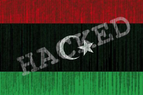 Data Hacked Libya flag. Libyan flag with binary code. 库存照片