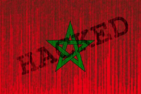 Data Hacked Morocco flag. Morocco flag with binary code. 写真素材
