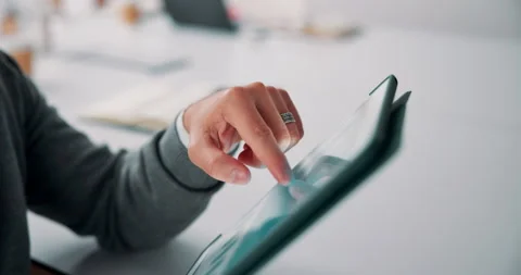 Data, hands and tablet with business man in office for review of financial Stock Footage 335921907