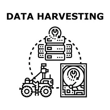 Data harvesting process concept with robot and servers Stock Illustration