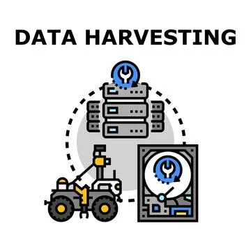 Data harvesting process concept with robot and servers Stock Illustration