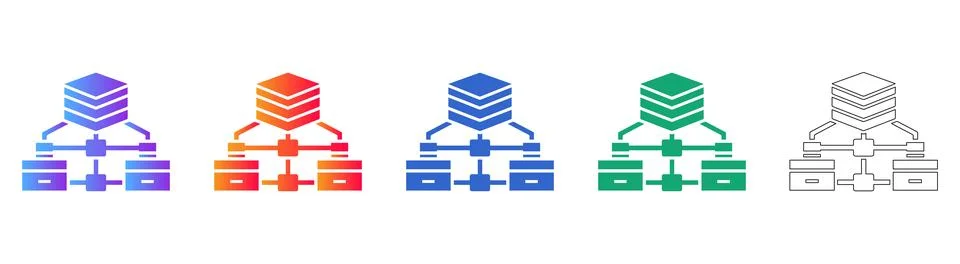 Data Hierarchy and Cloud Storage Icon Set Illustrazione stock