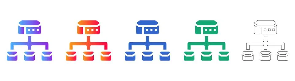 Data Hierarchy Network Structure Icon Set イラスト素材