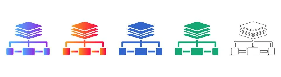 Data Hierarchy Structure Icons 库存插图
