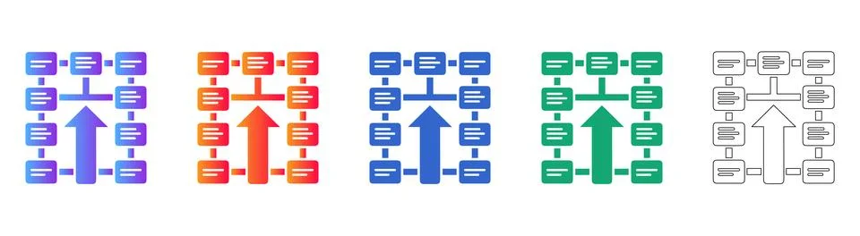 Data Hierarchy Structure Icons Set Stock Illustration