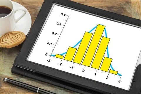 Data histogram with Gaussian distribution graph of data histogram and curv... Stock-Fotos
