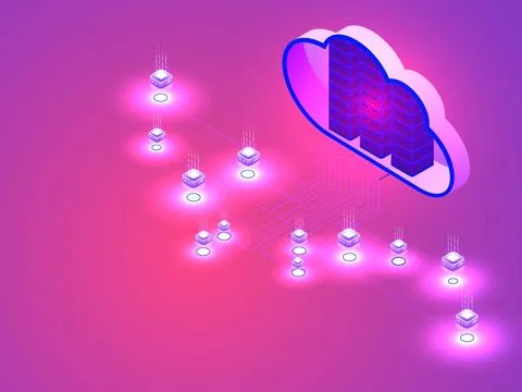 Data hosting or center web template or poster design with Isometric cloud s.. Stock Illustration