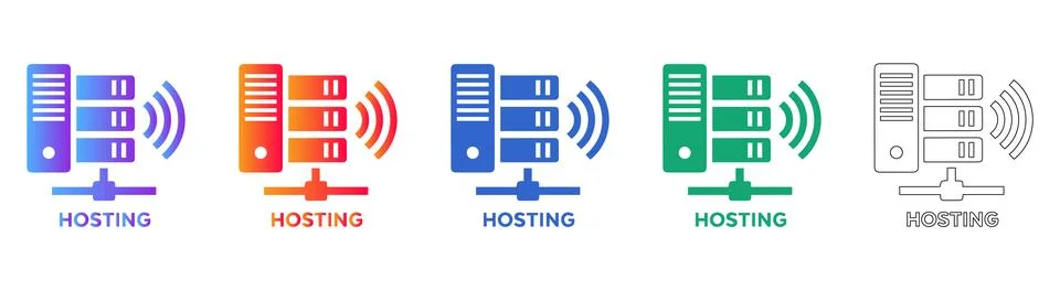 Data Hosting Server Network Icons Set Stock Illustration