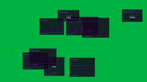 Data HUD receiving stream, sliding windows updating gauges and showing traffic Stock Footage 334118860