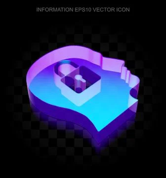 Data icon: 3d neon glowing Head With Padlock made of glass, EPS 10 vector Stock Illustration