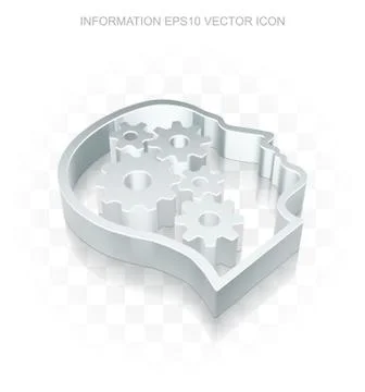 Data icon: Flat metallic 3d Head With Gears, transparent shadow, EPS 10 vector 스톡 일러스트