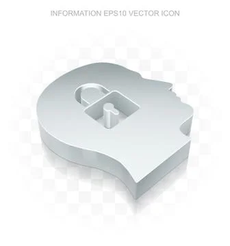 Data icon: Flat metallic 3d Head With Padlock, transparent shadow, EPS 10 vector 스톡 일러스트