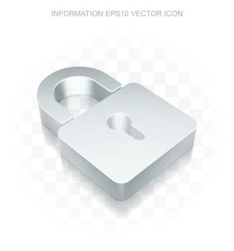 Data icon: Flat metallic 3d Closed Padlock, transparent shadow, EPS 10 vector Stock Illustration