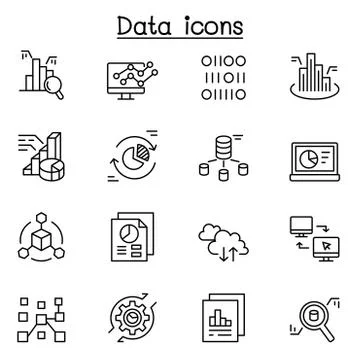 Data icon set in thin line style 스톡 일러스트