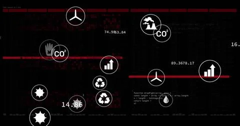 Data icons shifting on dashboard, receiving live feed, animating red bars and Stock Photos