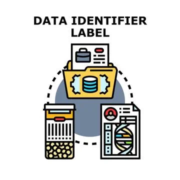 Data identifier label concept for information organization Illustrazione stock