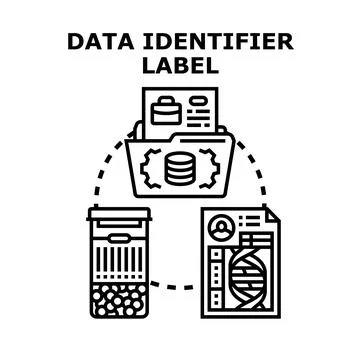 Data identifier label concept for information organization Stock-Illustration