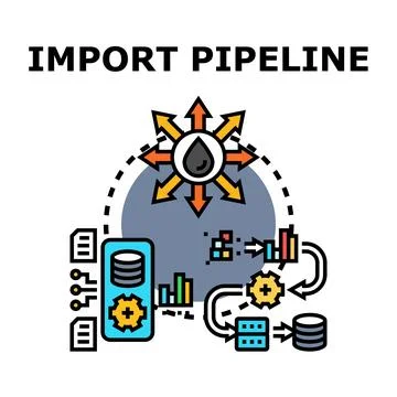 Data importing pipeline processing information flow concept 库存插图