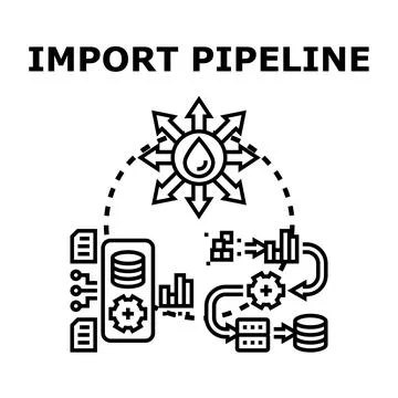 Data importing pipeline processing information flow concept 스톡 일러스트