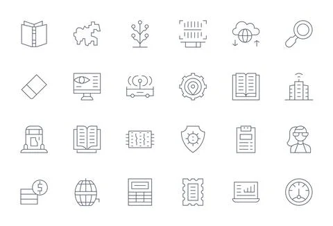 Data including 24 128x128 Thin Line Vector Illustrations Illustrazione stock