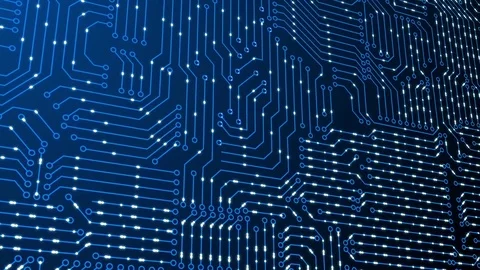 Data information flow background - Closeup of motherboard lines and glow lines Stock Footage 84861529