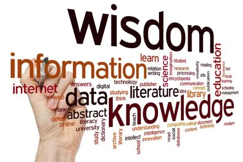 Data information knowledge wisdom word cloud Stock Photos