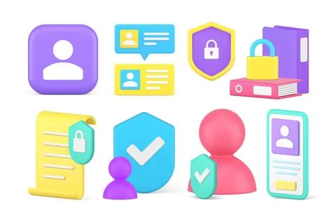 Data information personal access privacy account access security set 3d icon  Stock Illustration