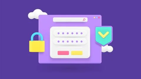 Data information security personal account password access cyber protect 3d.. Illustrazione stock