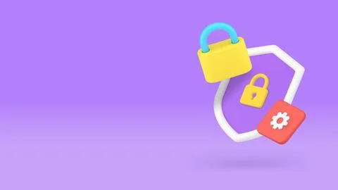 Data information security settings protection technology banner copy space ve Illustrazione stock
